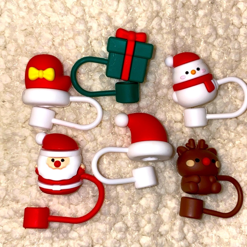 3- Christmas Straw Toppers Brand New for your drinks Keep dust off and b…